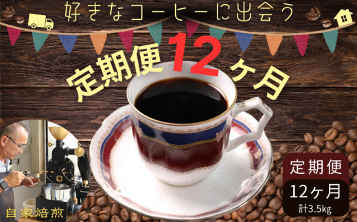 コーヒー 定期便 12回 計約3.5㎏ 粉  自家焙煎 定期便12ヶ月 毎月発送 コーヒー 珈琲 ドリップ 粉コーヒー コーヒー豆 挽き立て 煎りたて 焙煎仕立て 飲み比べ セット 高級豆 希少豆 お楽しみ 飲料 コーヒー飲料 お茶 紅茶 コーヒータイム ティータイム セレクト デザート ケーキ ギフト 贈答用 お取り寄せ ふるさと納税 千葉県 銚子市 ティピカ