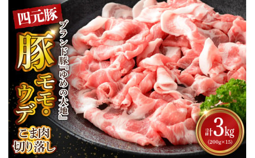 【えりも町生まれ 四元豚】ゆめの大地豚肉切落し（ﾓﾓ・ｳﾃﾞこま肉）200g×15パック計3kg【er020-008】