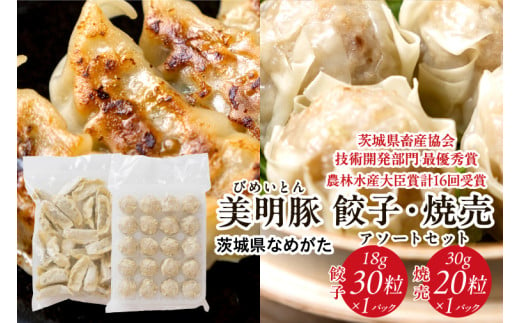 【2025年1月中旬より順次発送】焼売 餃子 美明豚「びめいとん」のジューシー焼売と餃子のアソート｜シュウマイ 焼売 しゅうまい 餃子 ぎょうざ ギョウザ 美明豚 びめいとん 肉 肉加工品 豚肉 お肉 ジューシー 先行予約 茨城県 行方市(HJ-3) 1694310 - 茨城県行方市