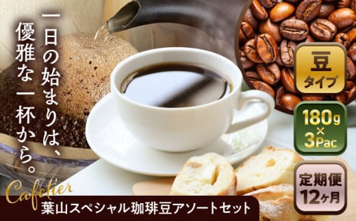【全12回定期便】【コーヒー豆】葉山スペシャル珈琲豆アソートセット 3パック入り ／ 珈琲 こーひー コーヒー コーヒー豆 詰め合わせ 神奈川県 特産品 コーヒー ブラジル インドネシア コロンビア エチオピア【Cafetier】 [ASAD023]