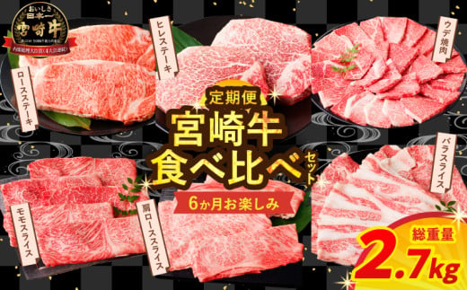 ≪6か月お楽しみ定期便≫宮崎牛食べ比べセット(総重量2.7kg) 肉 牛 牛肉 おかず 国産_T030-063