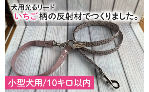 【小型犬用10キロまで】犬用光るリード　いちご柄の反射材でつくりました【散歩 愛犬 夜散歩 手作り 阿見町 茨城県】(40-25)