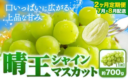 【2ヶ月定期便】ぶどう シャインマスカット 晴王 700g 1房 ハレノフルーツ(アストライ)《7月上旬-8月末頃出荷》岡山県 浅口市 送料無料 フルーツ 果物 マスカット お取り寄せフルーツ【配送不可地域あり】 st-p