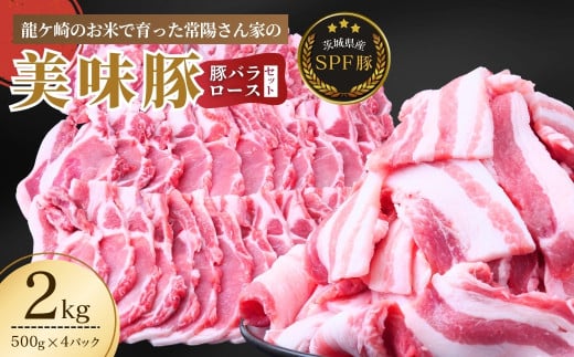 龍ケ崎のお米を食べて育った常陽さん家の美味豚(SPF豚)ロース＆バラ肉セット 焼肉用 2kg  | 国産 ロース ロース肉 豚ロース 豚バラ バラ 豚バラ肉 豚 SPF SPF豚 豚肉 焼肉 セット バーベキュー しゃぶしゃぶ 肉 にく 肉類 ポーク こだわり やわらか お米育ち 安心 安全 人気 お取り寄せグルメ お取り寄せ グルメ おすすめ 茨城県 龍ケ崎市