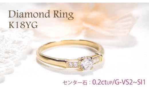指輪 K18YG イエローゴールド ダイヤモンド 計0.24ctUP レディース ダイヤリング ストレート 華奢 細身 中石ソーティングカード付き【f227-k18yg】 ※14.5号 ALPAZ095-14_5