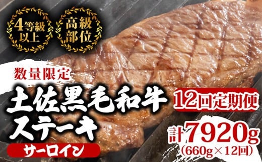 【定期便12回】土佐黒毛和牛サーロインステーキ 計7.92kg（660g×12ヶ月連続お届け) 2Xコース | 特撰 サーロイン肉 最上位等級 A4 A5 最高 ランク 贅沢 厚切り ステーキ用 焼肉用 キャンプ飯 国産 牛肉 高知県 須崎市 TM52000 1703596 - 高知県須崎市