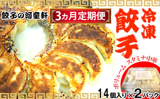 【3ヵ月定期便】【餃子の河童軒】冷凍餃子14個入り×2パック 定期便 3ヵ月 2パック スタミナ 中華 ぎょうざ 名護市 なご 沖縄 ニンニク 手作り 送料無料 ふるさと納税 お取り寄せ おかず