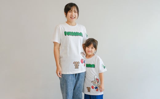 【大人Sサイズ×子ども140センチ】FUKAGAWAオリジナルTシャツ ホワイト（大人用・子ども用）・オリジナルピンバッチセット