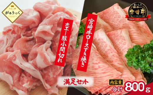 宮崎牛霜降りロースすき焼きとホエー豚小間切れセット 計800g（牛肉 和牛 豚肉 ロース 小間切れ こま切れ 豚小間 すき焼き すき焼き用）