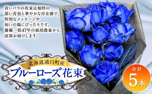 ブルーローズ（花束） 5本 | 花 バラ 薔薇 ローズ 生花 花束 ブーケ 青 贈り物 プレゼント ギフト【2025年5月下旬～11月下旬まで発送予定】 1720544 - 北海道浦臼町