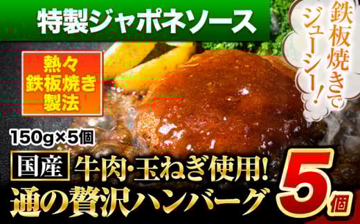 ハンバーグ 5個 国産のお肉使用! 鶏肉不使用 温めるだけ 「通の贅沢ハンバーグ」特製ジャポネソース《45日以内に出荷予定(土日祝除く)》 牛 訳あり 小分け 早く届く 1621663 - 熊本県玉東町