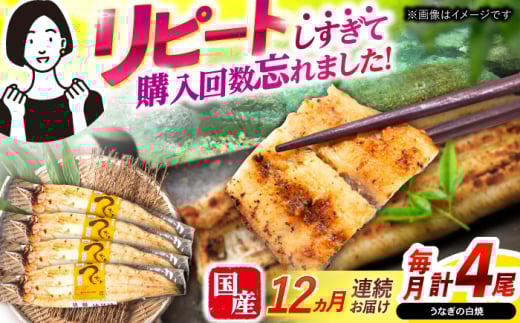 【12回定期便】【諫早淡水】うなぎ白焼き4尾  / うなぎ 白焼き 栄養価 小分け 冷凍 / 諫早市 / 諫早淡水 [AHAT050] 1714291 - 長崎県諫早市