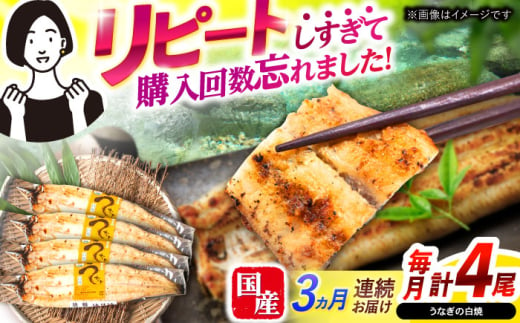 【3回定期便】【諫早淡水】うなぎ白焼き4尾  / うなぎ 白焼き 栄養価 小分け 冷凍 / 諫早市 / 諫早淡水 [AHAT048] 1714289 - 長崎県諫早市