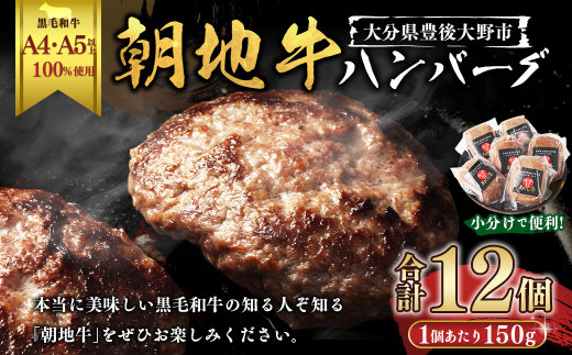 177-1237 A4・A5ランク以上の黒毛和牛100%使用 朝地牛 ハンバーグ 冷凍 12個入り 肉 お肉 牛肉 和牛 黒毛和牛 国産 大分県 豊後大野市 1722278 - 大分県豊後大野市