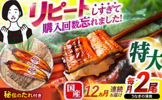 【12回定期便】数量限定【諫早淡水】特大うなぎ蒲焼2尾 / 鰻 特大 蒲焼き 蒲焼 国産 冷凍 / 諫早市 / 諫早淡水 [AHAT056] 1714297 - 長崎県諫早市