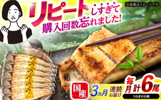 【3回定期便】【諫早淡水】うなぎ白焼き6尾  / うなぎ 白焼き 栄養価 小分け 冷凍 / 諫早市 / 諫早淡水 [AHAT051] 1714292 - 長崎県諫早市