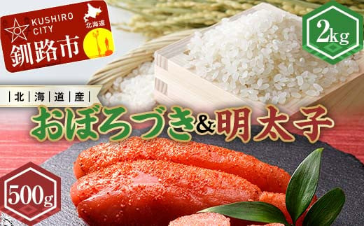 新米 北海道産おぼろづき米2kg＆明太子（500g） ふるさと納税 米 おぼろづき たらこ 明太子 F4F-7765 1926561 - 北海道釧路市