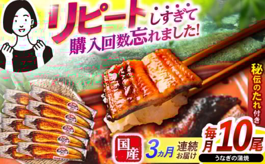 【3回定期便】【諫早淡水】うなぎ蒲焼10尾 / うなぎ ウナギ 鰻 蒲焼 たれ 老舗 / 諫早市 / 諫早淡水 [AHAT021] 1714262 - 長崎県諫早市