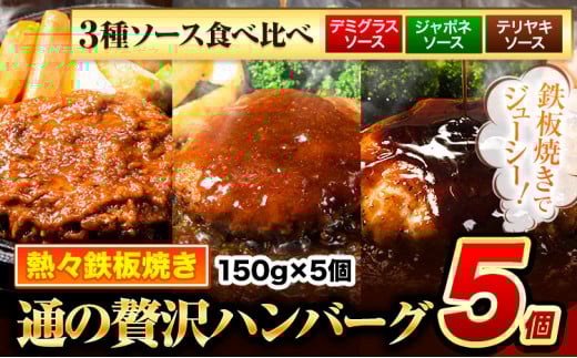 ハンバーグ 5個 国産のお肉使用！ 鶏肉不使用 温めるだけ 「通の贅沢ハンバーグ」3種ソース食べ比べ《45日以内に出荷予定(土日祝除く)》 牛 訳あり 小分け 早く届く 1621653 - 熊本県玉東町