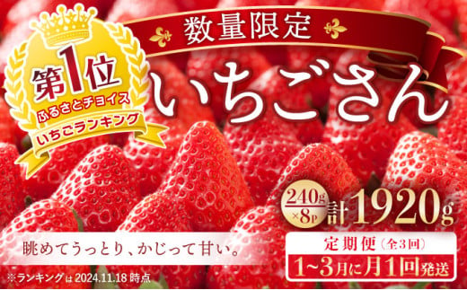 [定期便全3回]☆赤い宝石☆佐賀県産いちごさん(240g✕8P)計1920g 毎月1回 1月 2月 3月[先行予約開始][数量限定]E-277