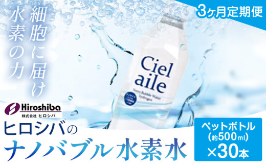 【3ヶ月定期便】ナノバブル水素水 ペットボトル(約500ml)×30本 株式会社ヒロシバ《30日以内に出荷予定(土日祝除く)》大阪府 羽曳野市 送料無料 水素水 肌 美容 健康 水 1588172 - 大阪府羽曳野市