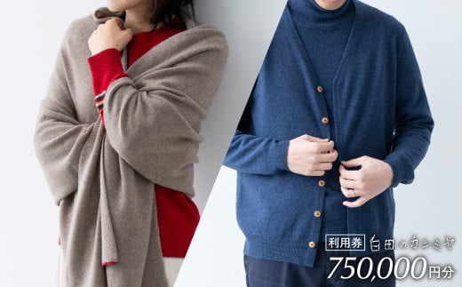 《あとから選べる！》 白田のカシミヤ　利用券【75万円分】 カシミア 100％ 最高級 ニット 手づくり 1738747 - 宮城県加美町