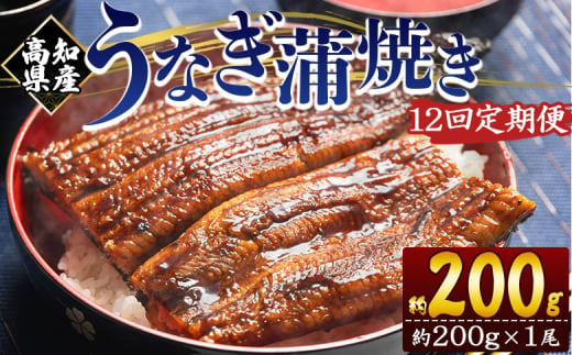 定期便 うなぎ 蒲焼き 約200g １尾 12回 高知県産 養殖 魚介 国産 海鮮 魚 かばやき 鰻 ウナギ 惣菜 おかず お手軽 加工品 加工食品 冷凍 Wfb-0048 1738278 - 高知県香南市