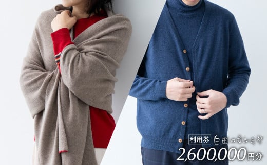 《あとから選べる！》 白田のカシミヤ　利用券【260万円分】 カシミア 100％ 最高級 ニット 手づくり 1738749 - 宮城県加美町