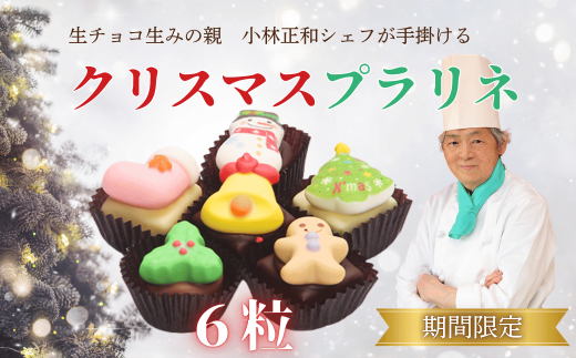 【期間限定】[生チョコの生みの親小林正和による手作り]クリスマスプラリネ（１粒チョコ）6個セット(Ag-1)