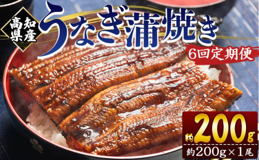 定期便 うなぎ 蒲焼き 約200g １尾 6回 高知県産 養殖 魚介 国産 海鮮 魚 かばやき 鰻 ウナギ 惣菜 おかず お手軽 加工品 加工食品 冷凍 Wfb-0047 1738277 - 高知県香南市