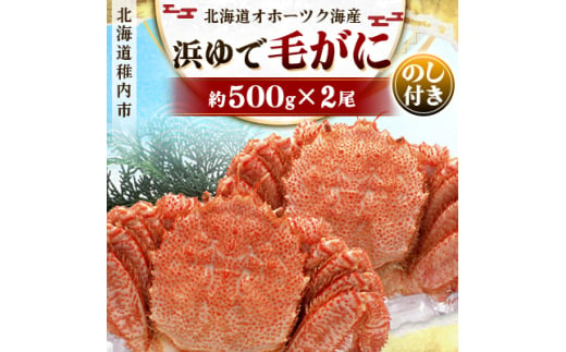 ＜のし付き＞北海道オホーツク海産 浜ゆで毛がに　約500g×2尾【1078508】 1758986 - 北海道稚内市