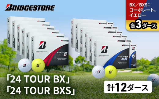 ゴルフ 24 TOUR BX ＆ 24 TOUR BXS  12ダース セット ゴルフボール ボール ブリヂストン BXコーポレート、イエロー/BXSコーポレート、イエロー各3 [№5689-1542]