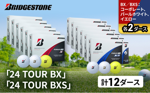 ゴルフ 24 TOUR BX ＆ 24 TOUR BXS  12ダース セット ゴルフボール ボール ブリヂストン BXコーポレート、パールホワイト、イエロー/BXSコーポレート、パールホワイト、イエロー 各2 [№5689-1540]