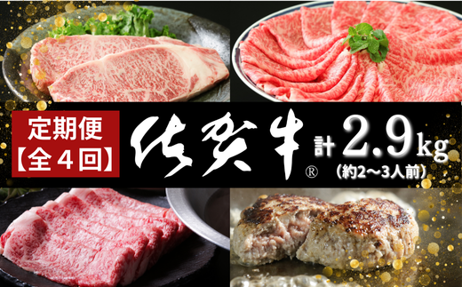 【定期便4回】佐賀牛セット 2.9kg（約2～3人前）：B985-003