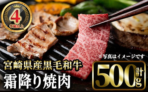 4等級以上黒毛和牛霜降り焼肉(500g) 国産 宮崎県産  焼肉 BBQ  黒毛和牛 4等級以上 霜降り 【MI041】【(株)ミヤチク宮崎加工センター】