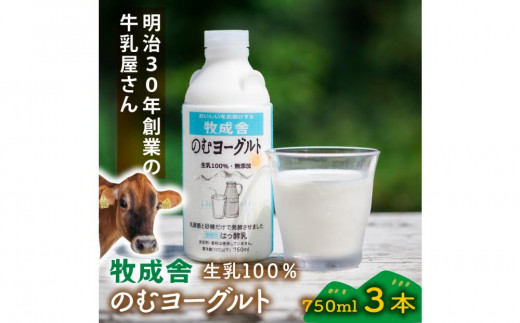 ＜牧成舎＞飛騨の牛乳屋さんが作った こだわりの 生乳100％のむヨーグルト（750ml×3本）| 無添加 生乳・砂糖・乳酸菌のみ ヨーグルト おいしい 健康 飛騨高山 (有)牧成舎 DF040 1738429 - 岐阜県高山市