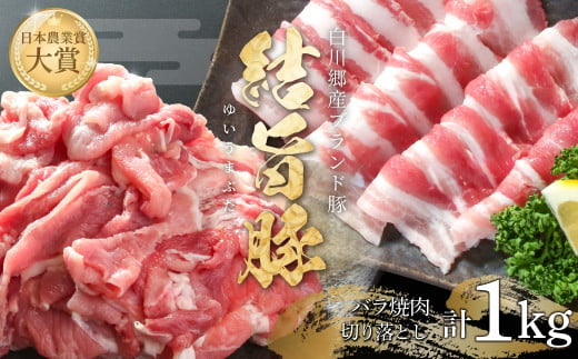 結旨豚 バラ焼肉 500g 切り落とし 500g 計1kg 冷凍真空パック | 肉 お肉 豚肉 国産 食べ比べ セット 白川郷 岐阜県 白川村 ブランド豚 人気 おすすめ ギフト 飛騨高山ミート 10000円 [MS017]