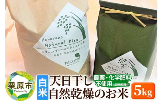 【白米】(栽培期間中)農薬化学肥料不使用・天日干し自然乾燥のお米 5kg 1270379 - 宮城県栗原市