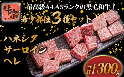 黒毛和牛 希少部位 3種類 セット 計300g ハネシタ サーロイン ヘレ たれ漬け 焼肉 A4ランク A5ランク 牛肉 和牛 肉 牛 特製 タレ たれ 京都 八幡 老舗 丸中精肉店 牛宗まるなか