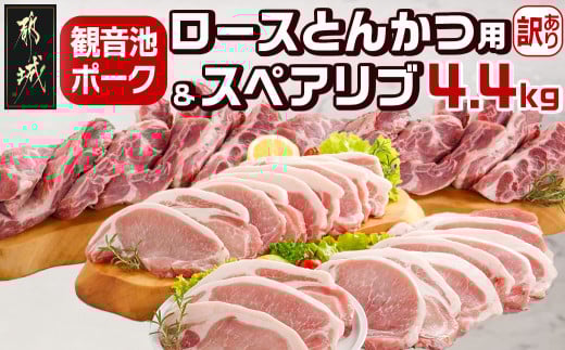観音池ポークロースとんかつ用【訳あり】&スペアリブ4.4kg_AC-9219_(都城市) 都城産豚 観音池ポーク 訳あり ロースとんかつ用/スペアリブ