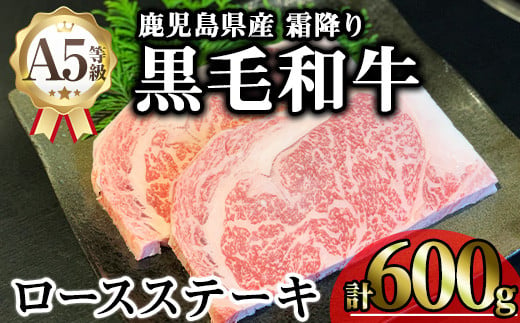 鹿児島県産A5等級黒毛和牛霜降りロースステーキ (計600g) 黒毛和牛 ロースステーキ 冷凍【KNOT】 A633 1811667 - 鹿児島県曽於市