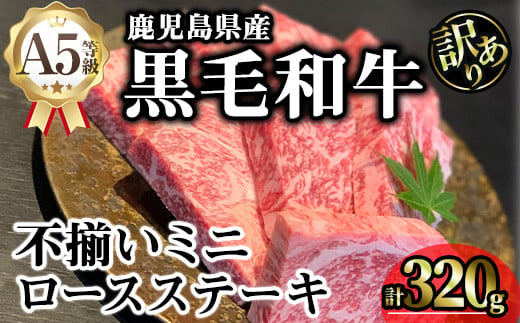 【訳あり】鹿児島県産A5等級黒毛和牛不揃いロースミニステーキ (計320g) 黒毛和牛 ロースステーキ 冷凍【KNOT】 A640 1811735 - 鹿児島県曽於市