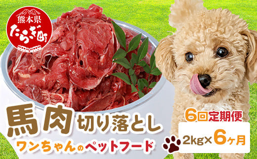 【定期便6回】ペット用 熊本加工 馬肉 切り落とし【 2kg ×6回配送 】 合計 12キロ ドッグ フード 無添加 無香料 ヘルシー 高栄養 馬刺し 冷凍 お肉専門店 熊本県 国内加工 041-0507