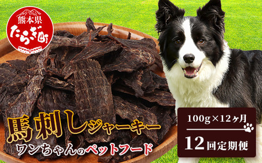 【定期便12回】ペット用 手作り 馬肉 ジャーキー 熊本加工 【100g×12回】 ドッグ フード ペット おやつ 食事 無添加 無香料 ヘルシー 高栄養 馬肉 ペット お肉専門店 1年 定期便 熊本県 馬肉 冷凍 国内加工 041-0512