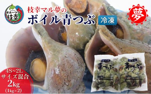 枝幸マル夢 ボイル青つぶ 2kg(4S～2Lサイズ混合) 【 ツブ つぶ 貝 冷凍 魚貝 北海道 オホーツク 枝幸 】 1071986 - 北海道枝幸町