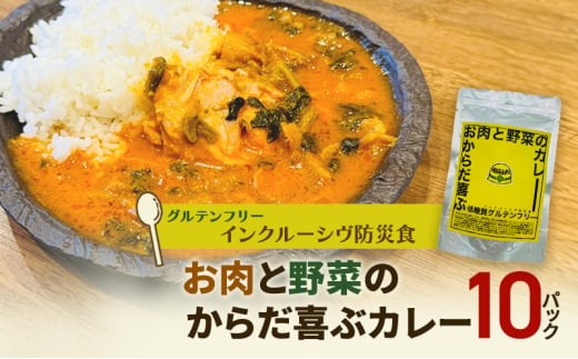 【インクルーシブ防災食・グルテンフリー】お肉と野菜のからだ喜ぶカレー（10パック）備蓄　防災食　グルテンフリー　低糖質　長期保存 [№5312-1199]