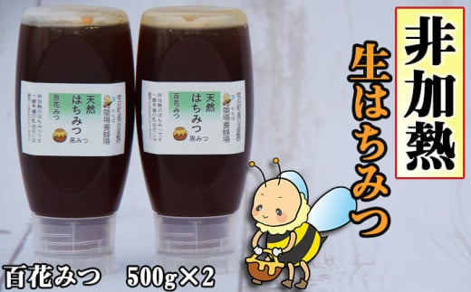 簗場養蜂場 非加熱 生はちみつ 百花蜜 黒みつ 500g 2本 ／ はちみつ 蜂蜜 ハチミツ 国産 【あねっこ】