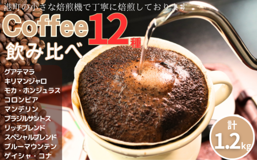 コーヒー 飲み比べ12種 各100g 計約1.2㎏ 粉 グアテマラ キリマンジャロ モカ ホンジュラス コロンビア マンデリン  ブラジル・サントス リッチブレンド スペシャルブレンド ブルーマウンテン ゲイシャ コナ 自家焙煎  珈琲 ドリップ 粉コーヒー 粉珈琲 コーヒー豆 挽き立て 挽きたて 焙煎仕立て セット 飲料 コーヒー飲料  贈答 お取り寄せ ふるさと納税 千葉県 銚子市 ティピカ 1979050 - 千葉県銚子市