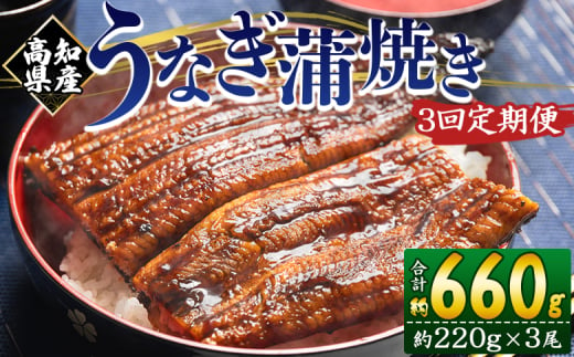 国産 うなぎ 定期便 3回 約220g 3尾 蒲焼き 高知県産 養殖 魚介 国産 海鮮 魚 かばやき 鰻 ウナギ 惣菜 おかず お手軽 加工品 加工食品 冷凍 Wfb-0066