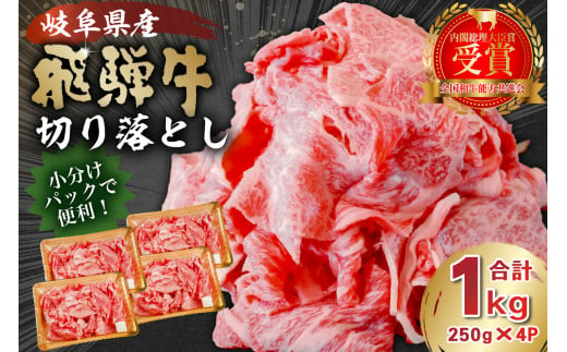  飛騨牛切り落とし1Kg（250ｇ×4）【 牛肉 カレー シチュー 牛丼 肉じゃが 牛しぐれ煮 炒め物 食品 肉 国産 和牛 ブランド牛 ブランド 小分け パック セット 国産牛 お肉 ロース もも 赤身 バラ ミックス 料理 岐阜県 】 221312 - 岐阜県可児市